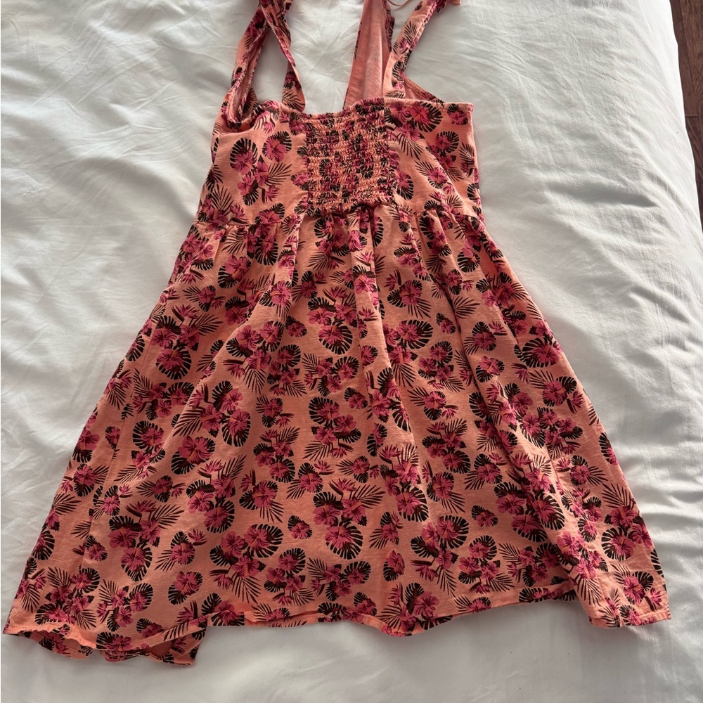 Zara button up front dress peach floral flare
